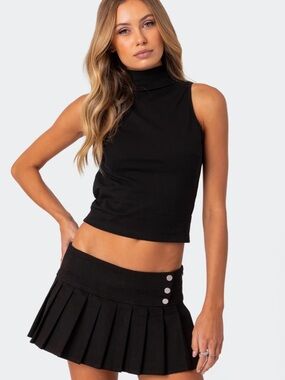 Edikted Mock Neck Open Back Top in Black